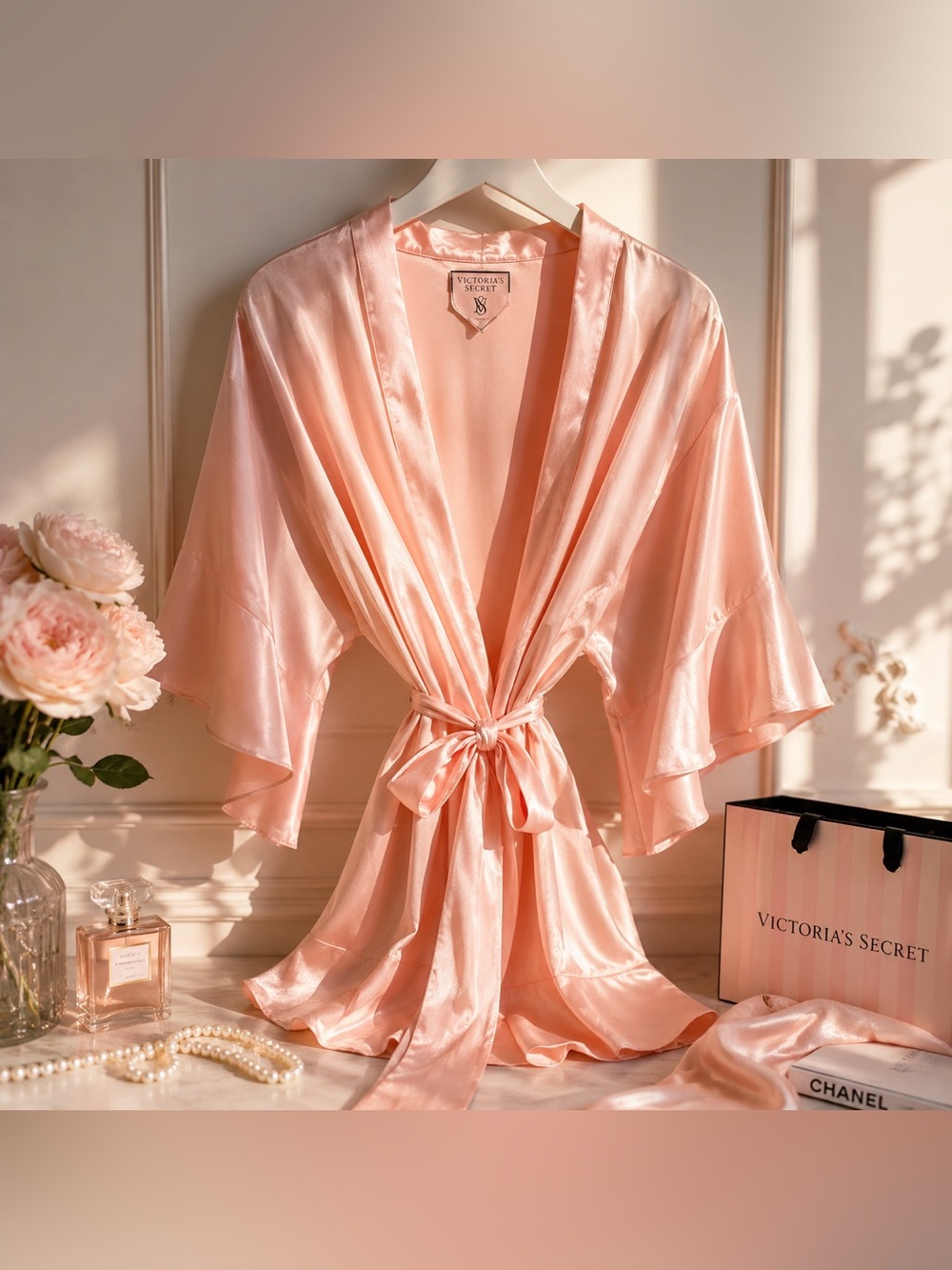 Victoria’s Secret Satin Feel Pink Kimono Robe | Tie Waist | Feminine Loungewear